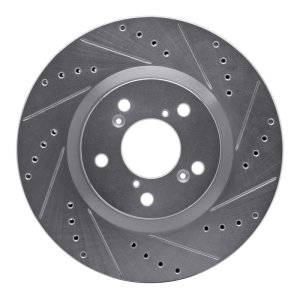 Acura TL Brake Rotor (1) - Front Right - R1 Concepts - Drilled & Slotted - Silver - `09-`14